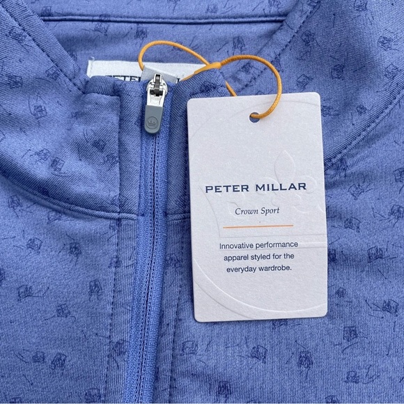 Peter Millar Mens Perth Carts Performance Quarter-Zip Top Port Blue Sz M & XL - Picture 3 of 9